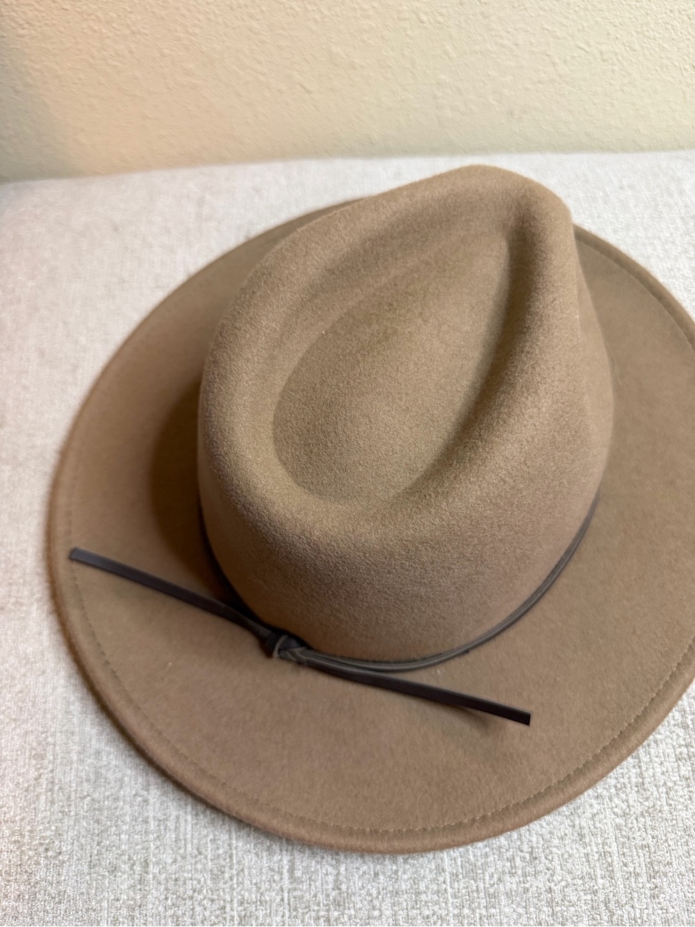 Classic Camel Felt Fedora with Leather Tie